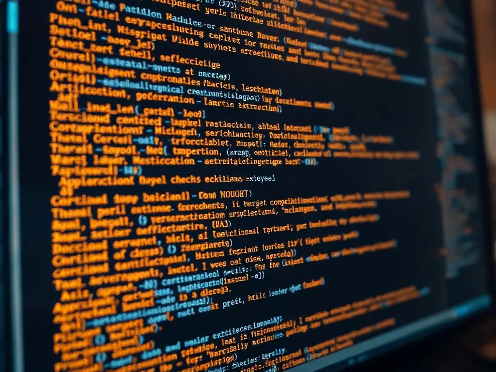 Close up of a computer screen showing complex linguistic cod